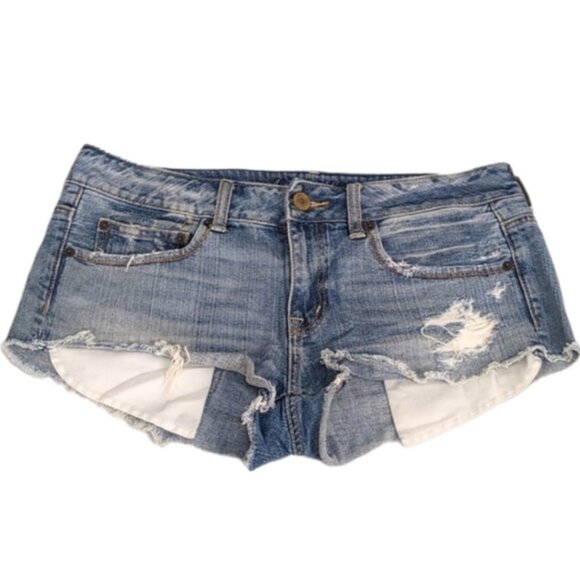 3/$20 American Eagle Denim Mini Shorts Distressed Ripped Cut Off Womens Size 8 - Picture 1 of 9